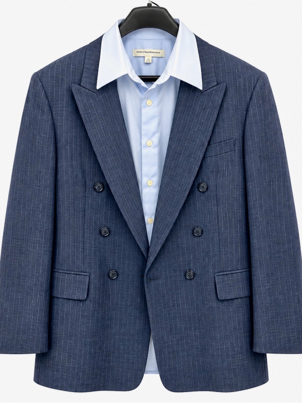 Double-Breasted Navy Pinstripe Blazer and Shirt Combo 46R and 18/34-35